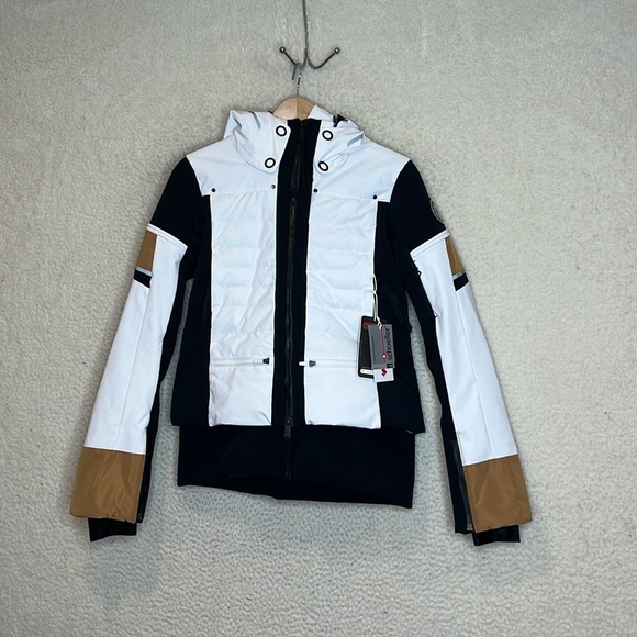 NWT Obermeyer Womens White/Brown/Black Colorblock Alta Jacket Size 4 - Picture 2 of 13
